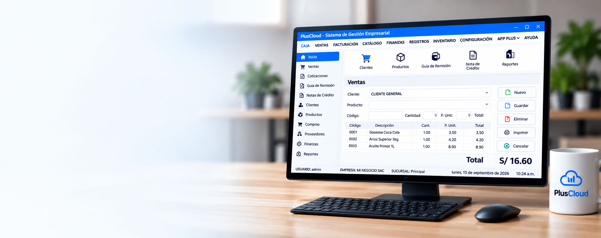 PlusCloud funcionando en una computadora